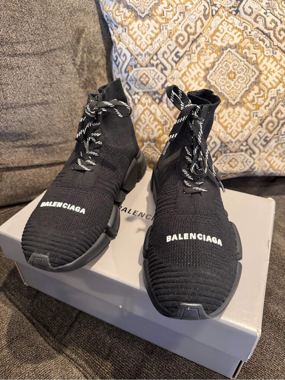 Balenciaga Black Knit High-Top Speed Wool Women’s Trainer Sneakers with Logo